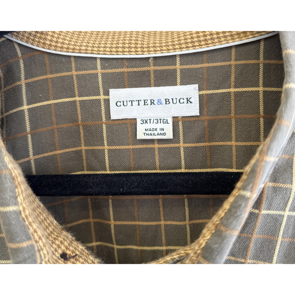 Cutter & Buck Mens 3XT Olive Plaid Long Sleeve Easy Care Button Down Shirt - Picture 2 of 8